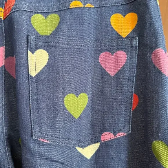 DANGERFIELD | Skipped a Beat Multicolor Heart Print Wide Leg Jeans | Size 8 - Picture 6 of 7